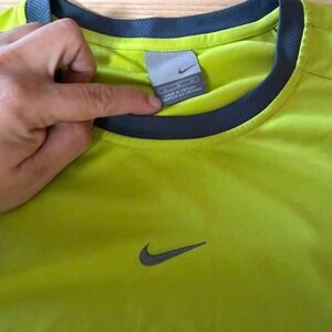 Nike Dri-Fit neon green center swoosh tee Men's Large Gray tag era